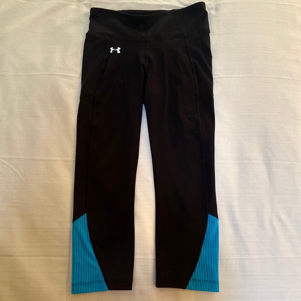 Under Armour black & blue mesh leggings size XS